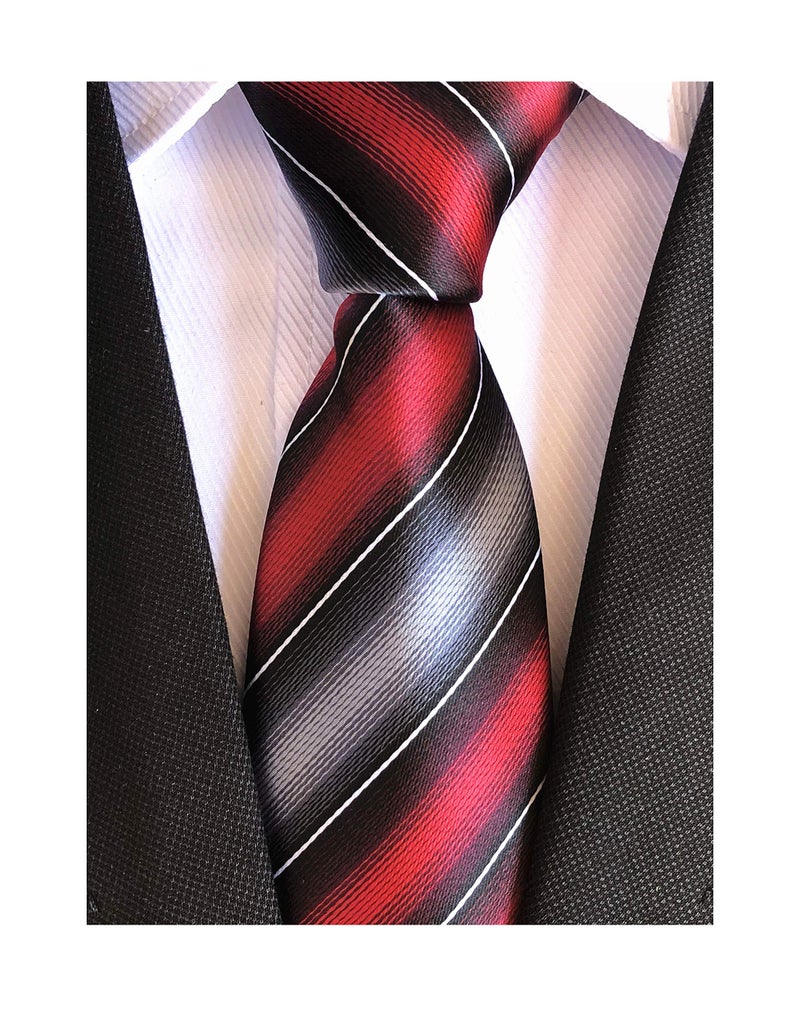 Elfeves Men's Modern Striped Patterned Formal Ties College Daily Woven Neckties (One Size, Deep Red Grey) - Image 2